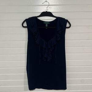 Ralph Lauren LRL Plus Size 2X Tank Top Ruffle Frill Coquette Professional Preppy